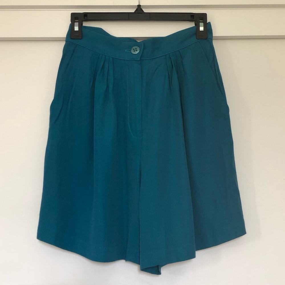 Vintage High-Waist Teal Pleated Shorts